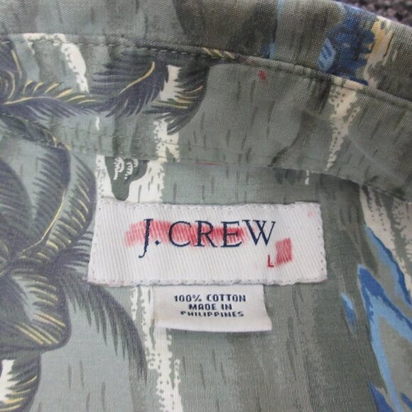 Vintage J Crew Shirt Men's Size Large Green Hawaiian Palm Trees - Picture 2 of 6